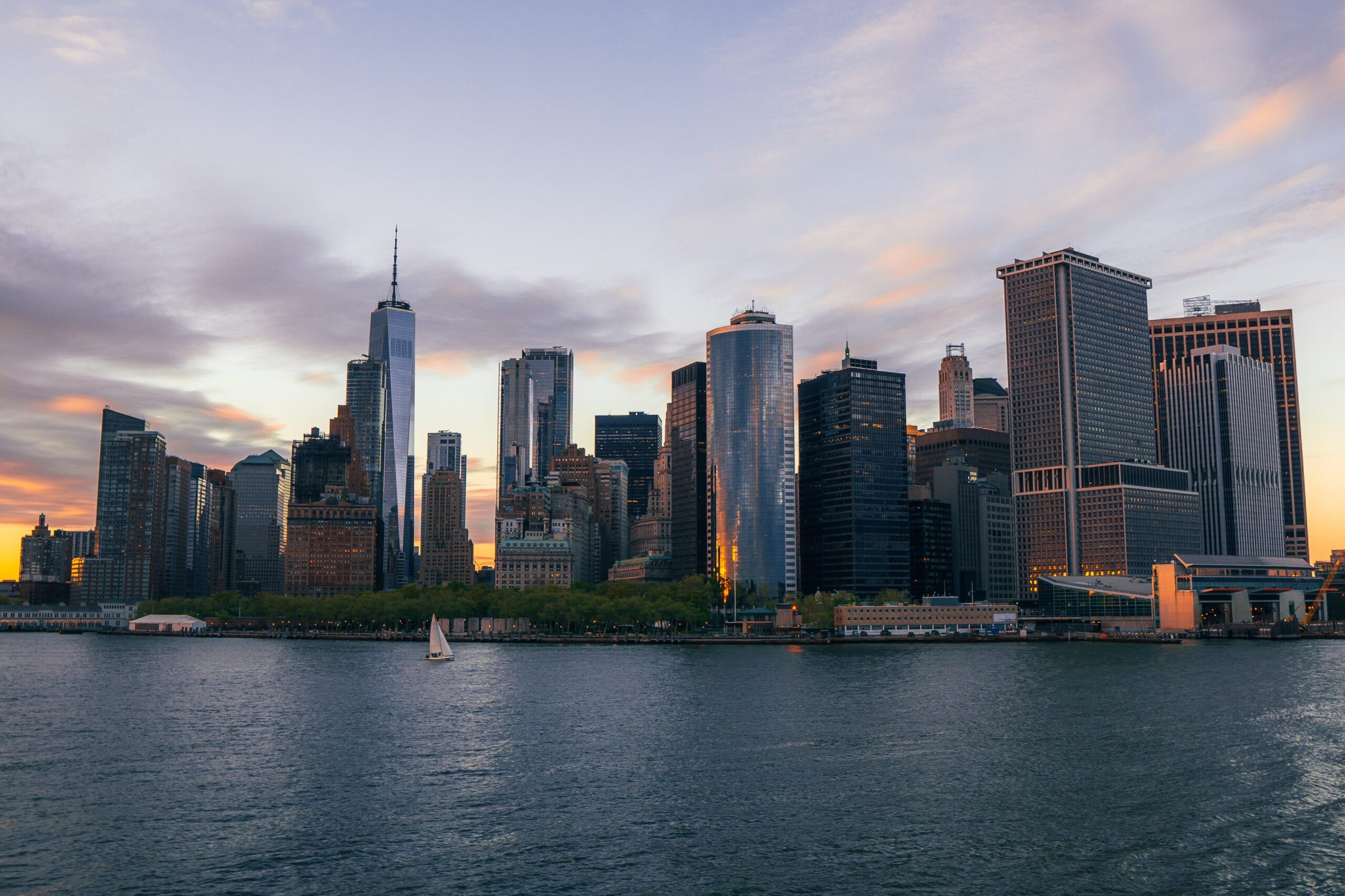 vistas al skyline de Nueva York desde el ferry a Staten Island